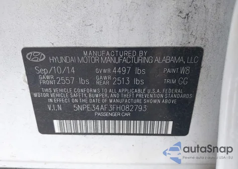 2015 Hyundai Sonata Sport z USA, uszkodzony, nr VIN 5NPE34AF3FH082793